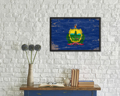 Vermont State Shabby Chic Flag Wood Framed Paper Print  Wall Art Decor Gifts