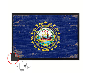 New Hampshire State Shabby Chic Flag Wood Framed Paper Print  Wall Art Decor Gifts