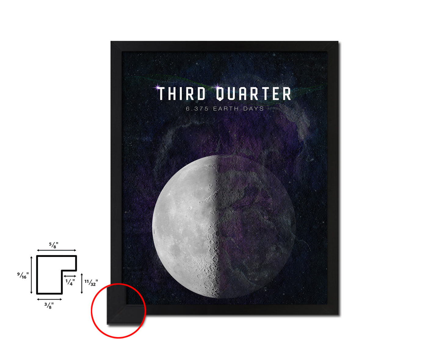 Waning Third Quarter Lunar Phases Length of Year Moon Watercolor Nursery Framed Prints Wall Art Gift