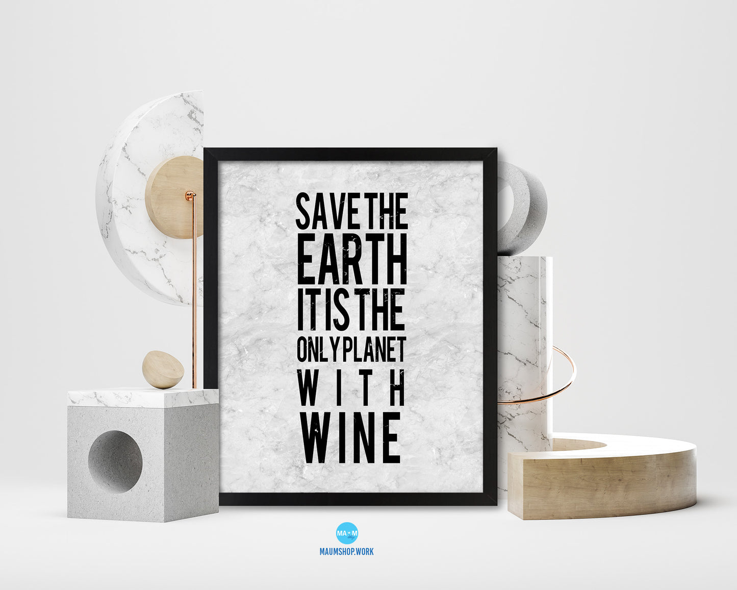 Save the earth it is the only planet with wine Quote Framed Print Wall Art Decor Gifts