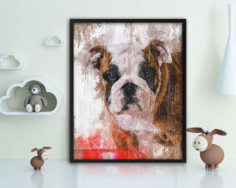 English Bulldog Dog Puppy Portrait Framed Print Pet Watercolor Wall Decor Art Gifts