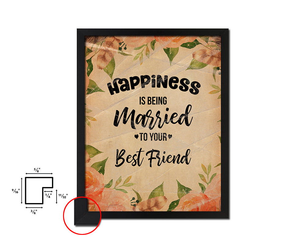 Happiness is being married Quote Paper Artwork Framed Print Wall Decor Art