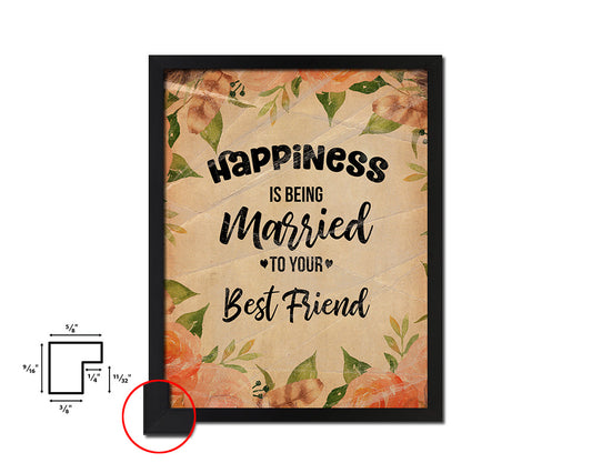 Happiness is being married Quote Paper Artwork Framed Print Wall Decor Art