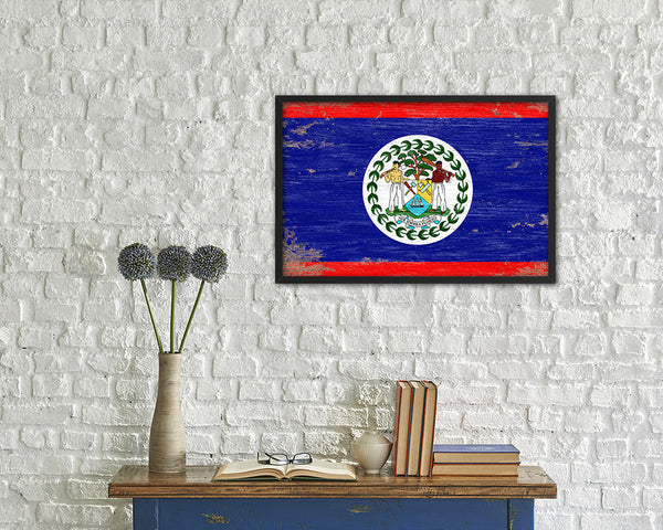 Belize Shabby Chic Country Flag Wood Framed Print Wall Art Decor Gifts