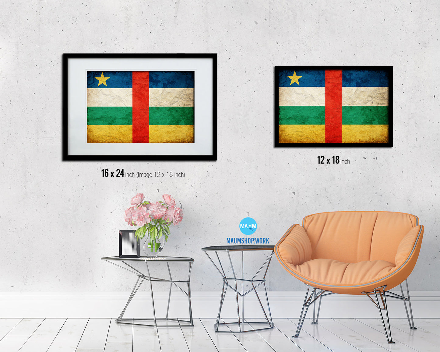Central African Republic Country Vintage Flag Wood Framed Print Wall Art Decor Gifts