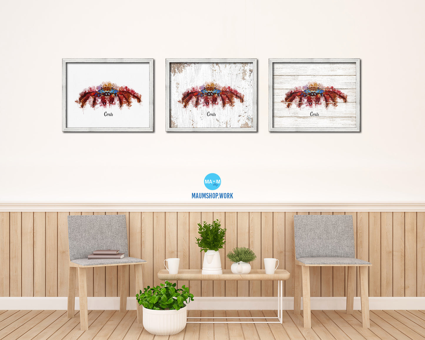 Crab Fish Framed Prints Modern Restaurant Sushi Bar Watercolor Wall Art Decor