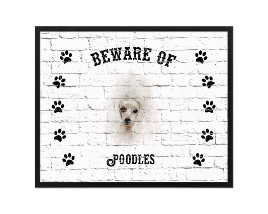Beware of Pomeranian Spitz Sign Wood Framed Print Wall Art Decor Gifts