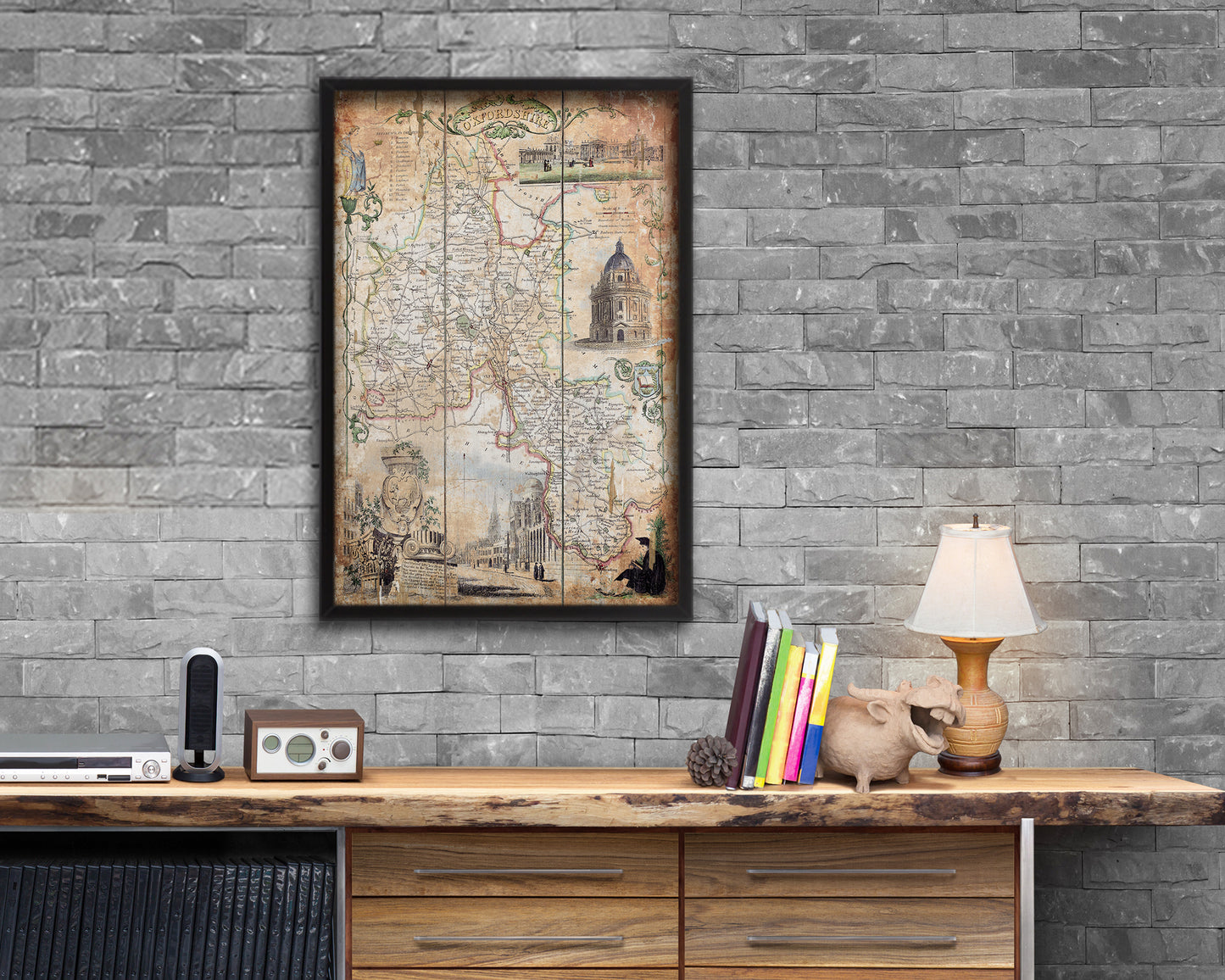 Oxfordshire Antique Map Wood Framed Print Art Wall Decor Gifts