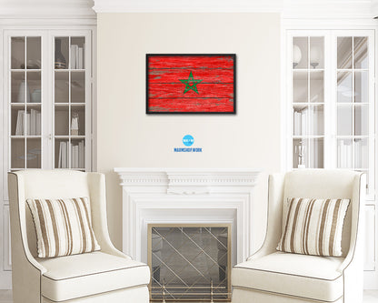 Morocco Country Wood Rustic National Flag Wood Framed Print Wall Art Decor Gifts