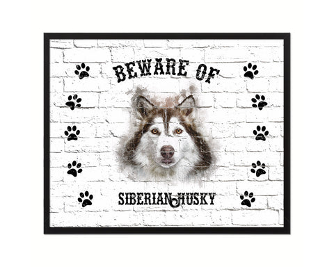 Beware of Russell Terrier Sign Wood Framed Print Wall Art Decor Gifts