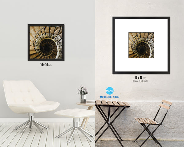 Cement Iron Vintage Spiral Staircase Wood Framed Print Interior Wall Decor Art Gifts