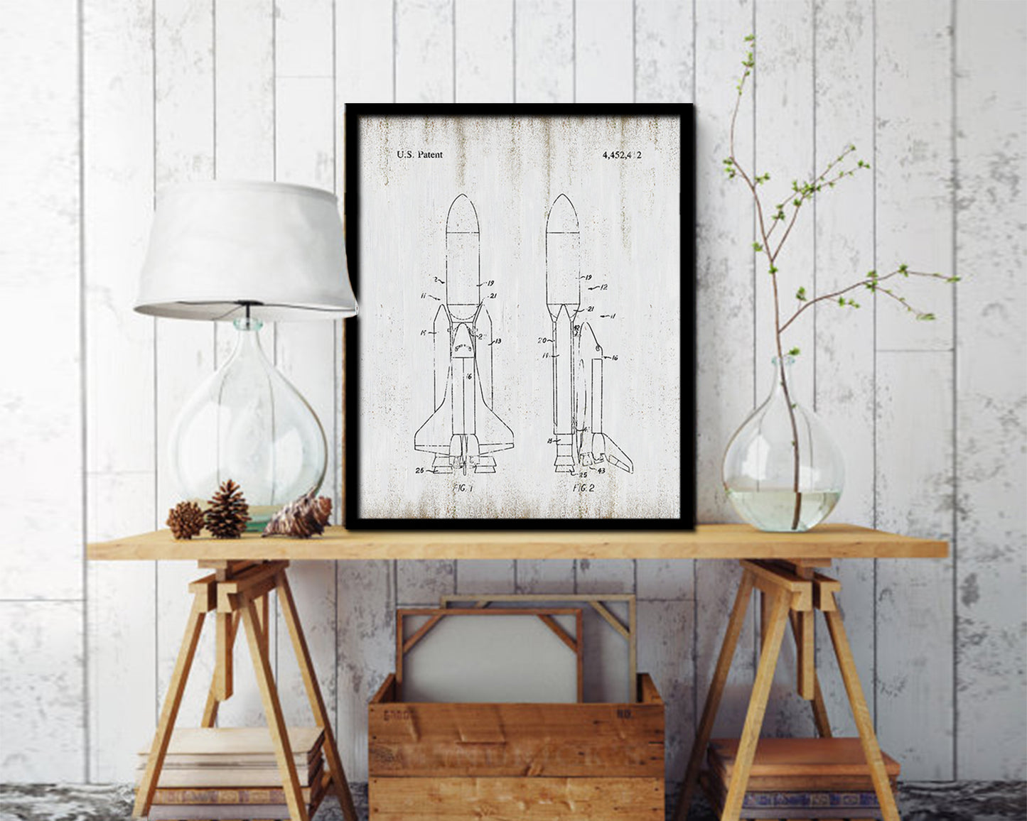 Space Shuttle NASA Vintage Patent Artwork Black Frame Print Gifts