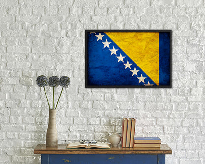 Bosnia Country Vintage Flag Wood Framed Print Wall Art Decor Gifts