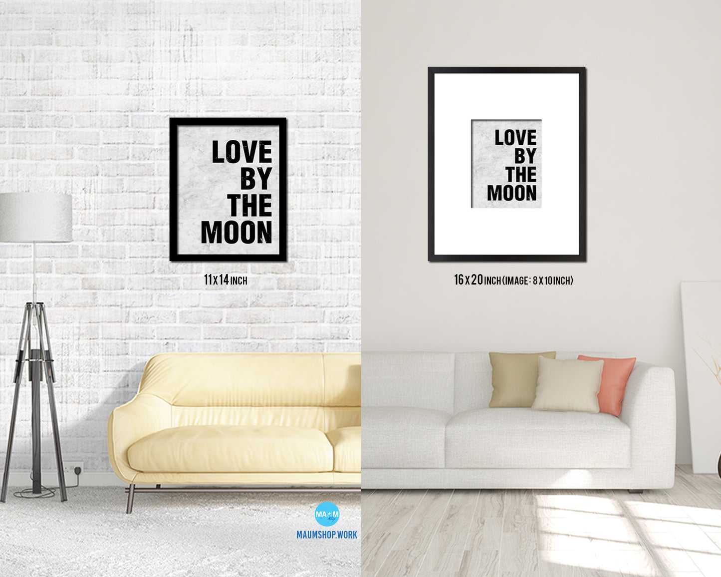Love by the moon Quote Framed Print Wall Art Decor Gifts