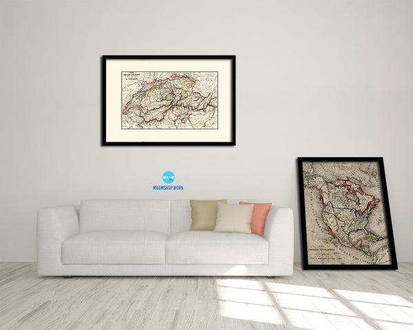 Switzerland Old Map Framed Print Art Wall Decor Gifts