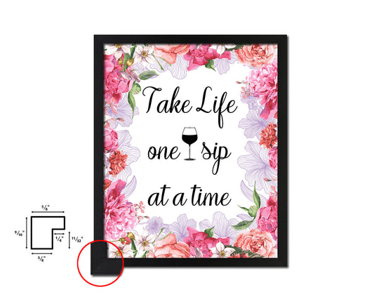 Take life one sip at a time Words Wood Framed Print Wall Decor Art Gifts