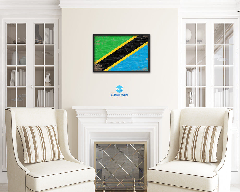 Tanzania Shabby Chic Country Flag Wood Framed Print Wall Art Decor Gifts