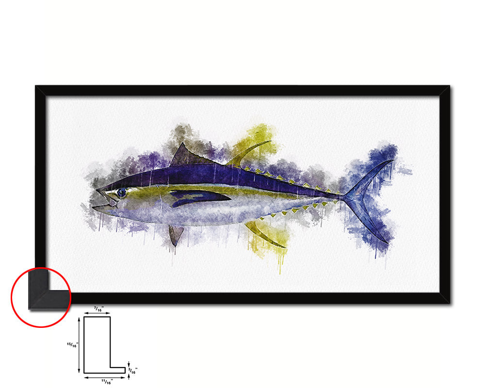 Yellowfin Fish Art Wood Frame Modern Restaurant Sushi Wall Decor Gifts, 10" x 20"