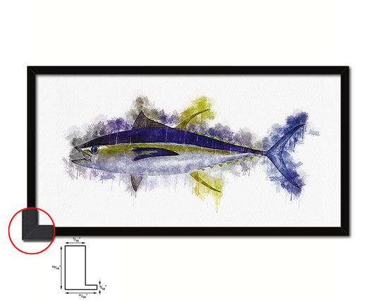 Yellowfin Fish Art Wood Frame Modern Restaurant Sushi Wall Decor Gifts, 10" x 20"