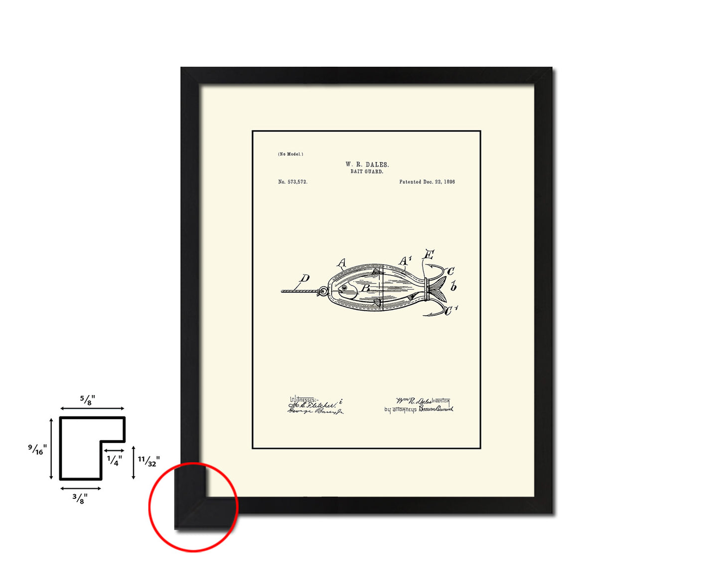 Bait Guard Fishing Vintage Patent Artwork Black Frame Print Wall Art Decor Gifts