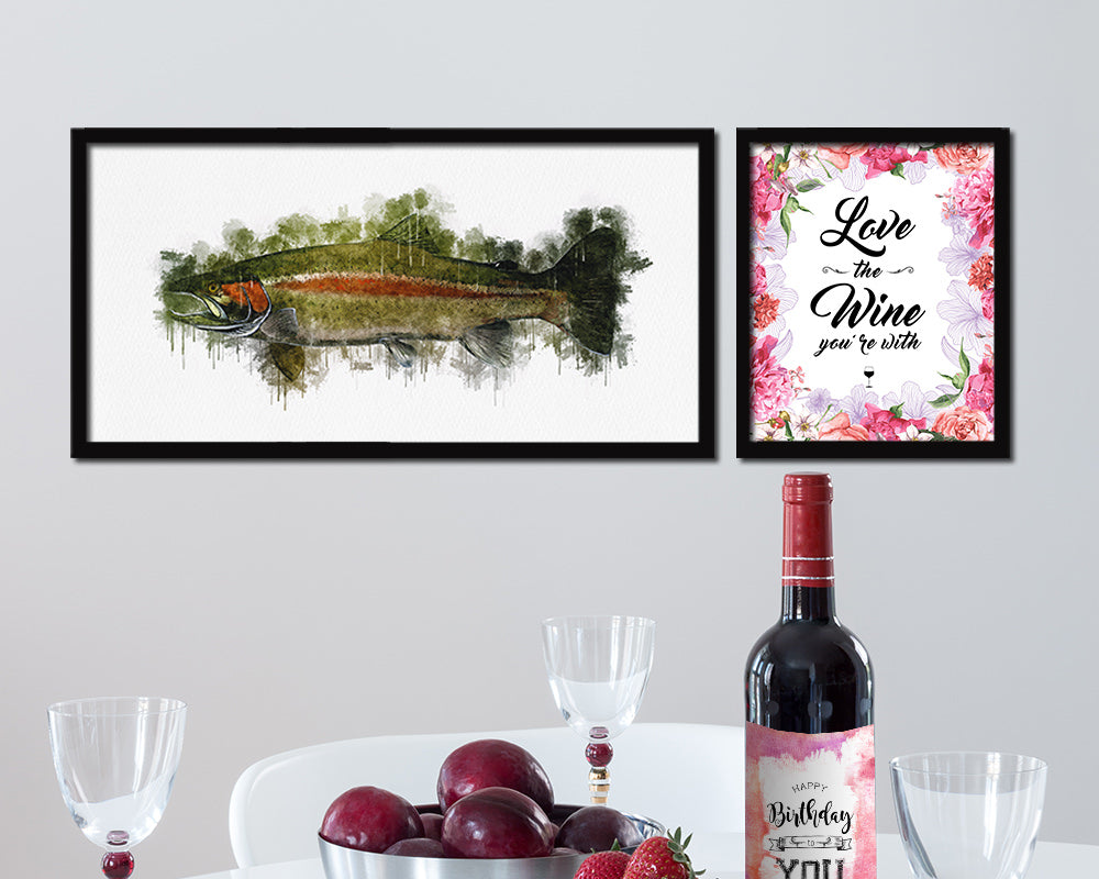 Salmon Fish Art Wood Frame Modern Restaurant Sushi Wall Decor Gifts, 10" x 20"