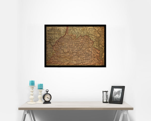 Virginia and West Virginia Circa Vintage Map Framed Print Art Wall Decor Gifts
