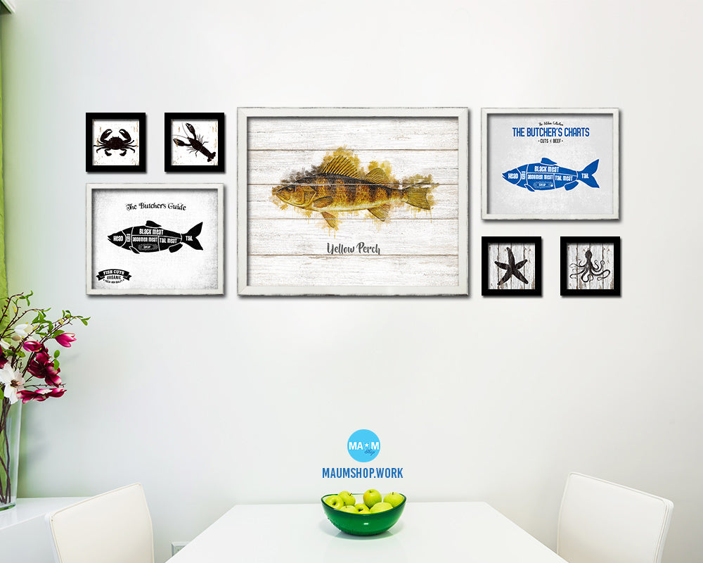 Yellow Perch Fish Framed Prints Modern Restaurant Sushi Bar Watercolor Wall Art Decor