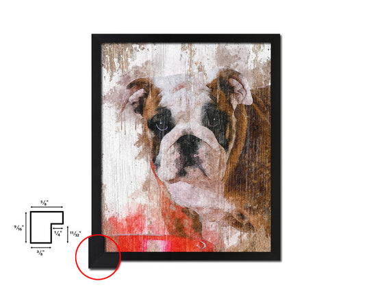 English Bulldog Dog Puppy Portrait Framed Print Pet Watercolor Wall Decor Art Gifts