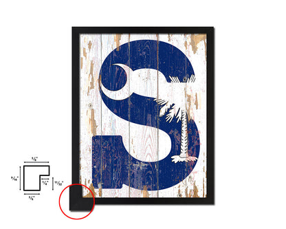 South Carolina State Initial Flag Wood Framed Paper Print Decor Wall Art Gifts, Beach