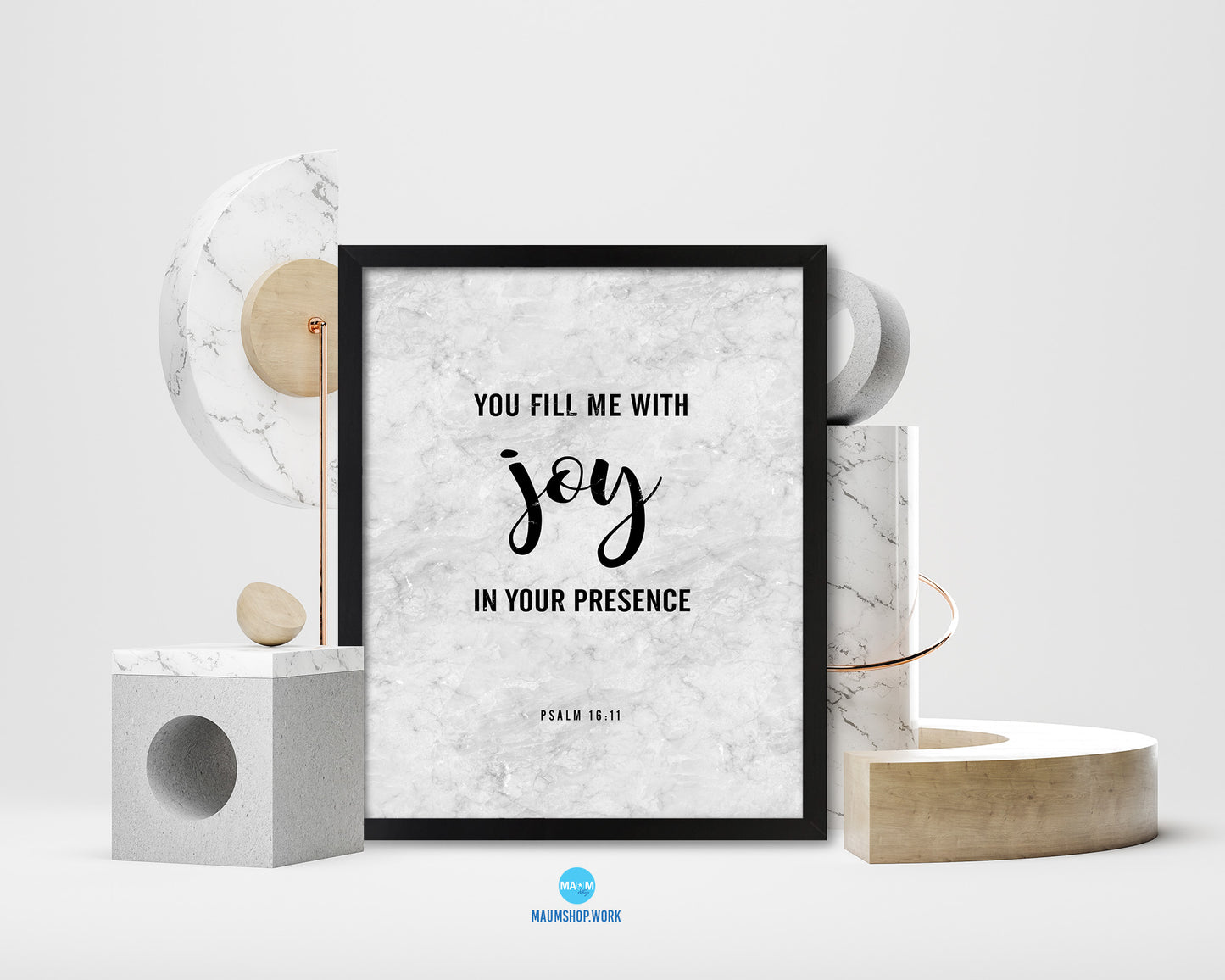 You fill me with joy in your presence, Psalm 16:11 Bible Scripture Verse Framed Art
