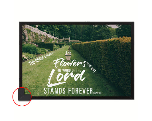 The grass withers & the flowers fade, Isaiah 40:8 Bible Verse Scripture Framed Art