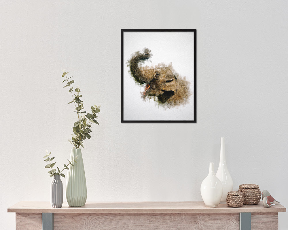 Elephant Animal Painting Print Framed Art Home Wall Decor Gifts