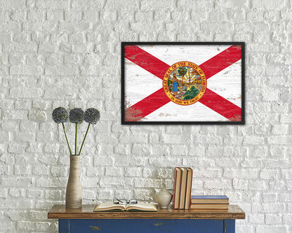 Florida State Shabby Chic Flag Wood Framed Paper Print  Wall Art Decor Gifts