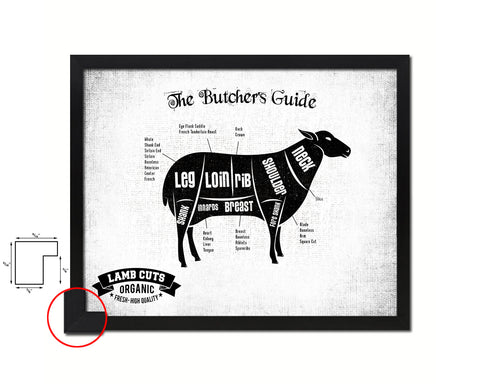 Lamb  Meat Cuts Butchers Chart Wood Framed Paper Print Home Decor Wall Art Gifts