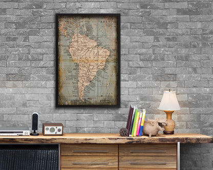 South America Antique Map Wood Framed Print Art Wall Decor Gifts