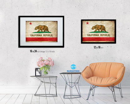 California State Vintage Flag Wood Framed Paper Print Wall Art Decor Gifts
