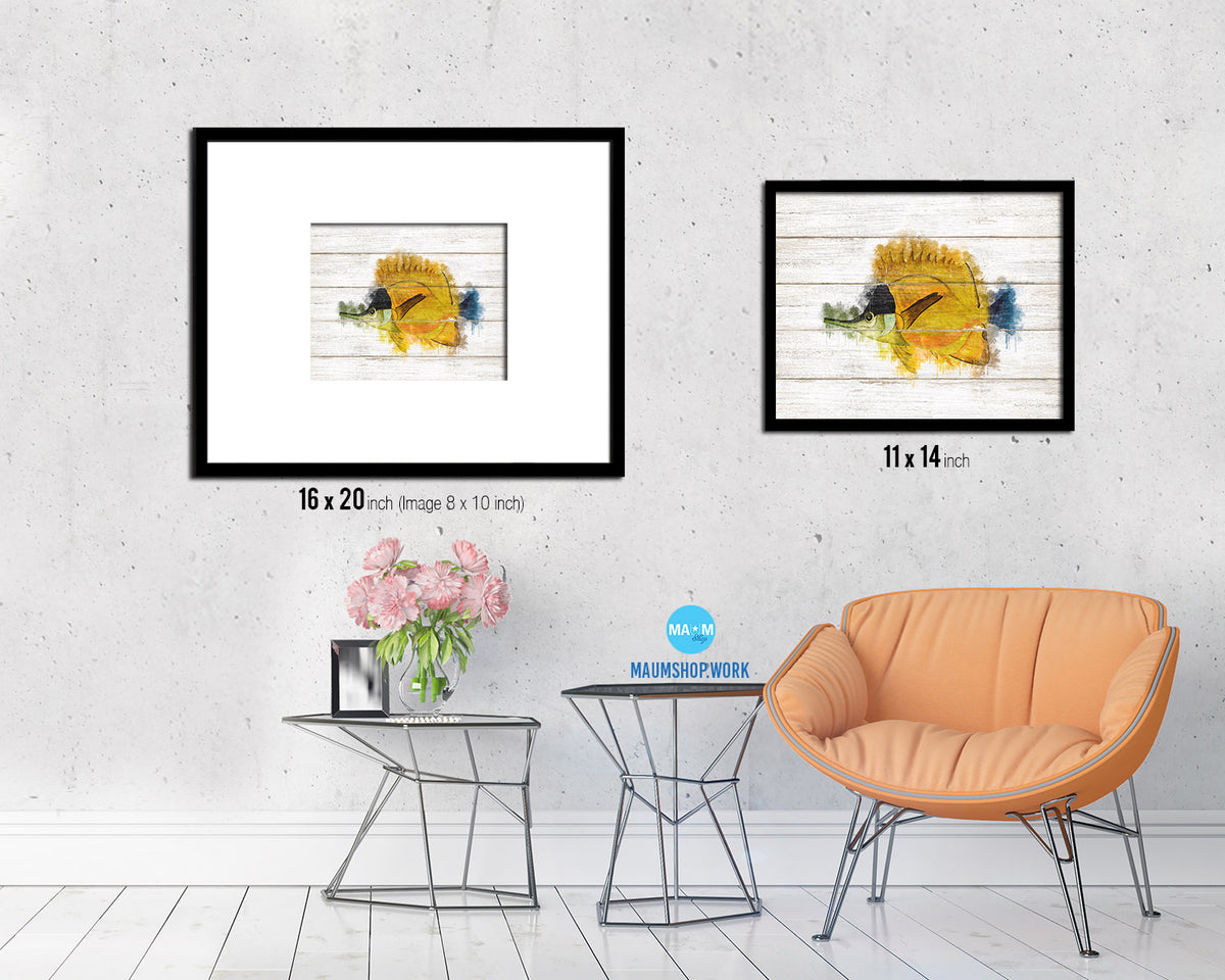 Gold & Black Tropical Fish Framed Print Modern Restaurant Sushi Bar Modern Watercolor Wall Art Decor