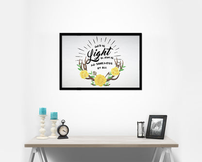 God is Ligfht in him is no darkness at all Bible Verse Scripture Framed Print Wall Decor Art Gifts