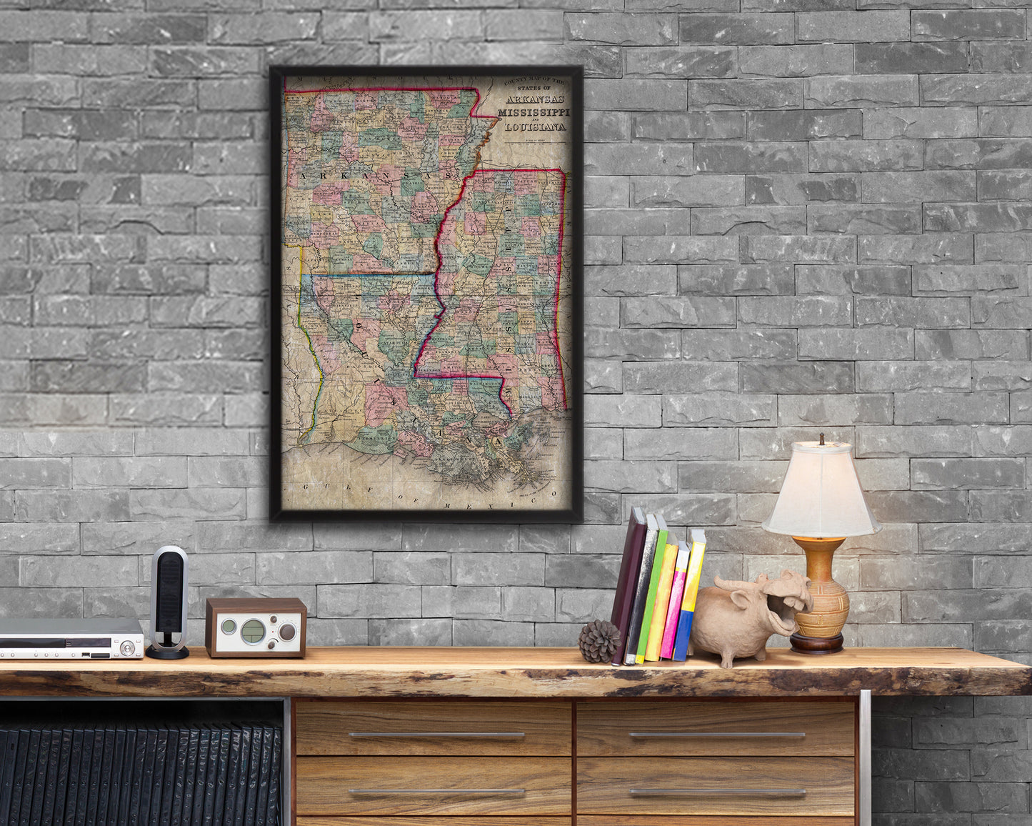 Arkansas Louisiana Mississippi Historical Map Wood Framed Print Art Wall Decor Gifts