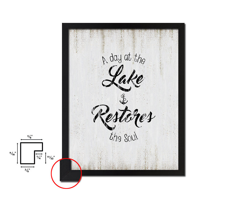 A day at the lake restores the soul Quote Wood Framed Print Wall Decor Art