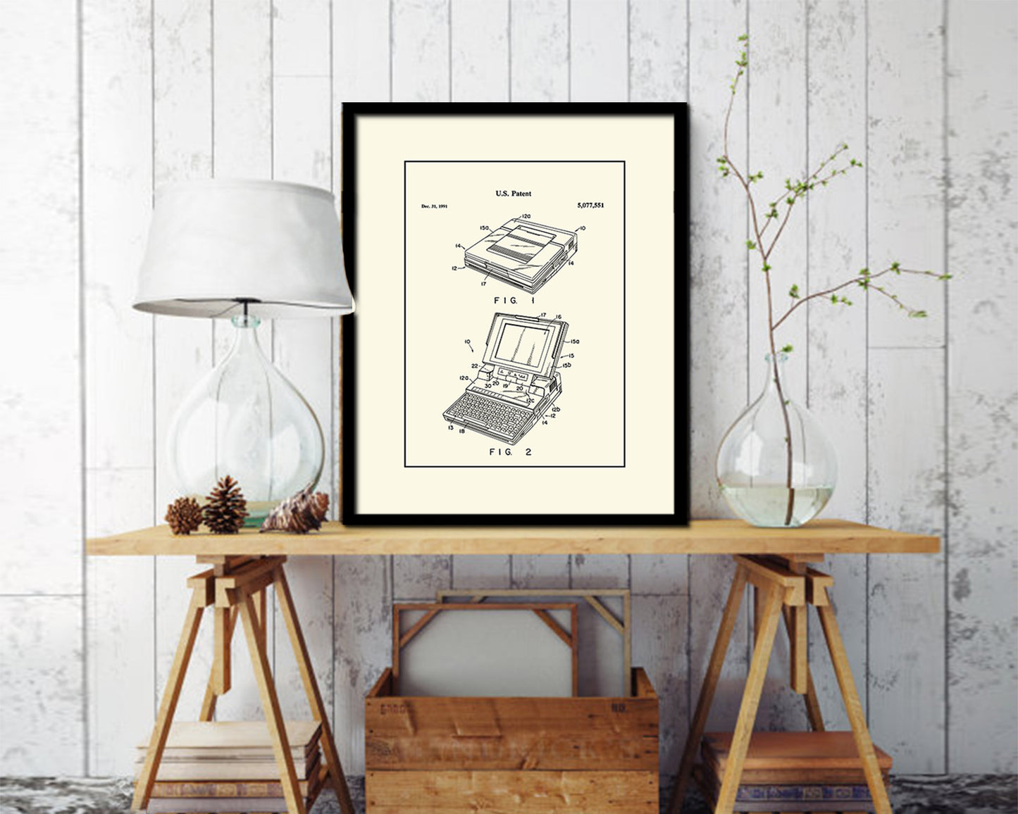 Mechanism & Portable Electronic Computer Vintage Patent Artwork Black Frame Print Gifts