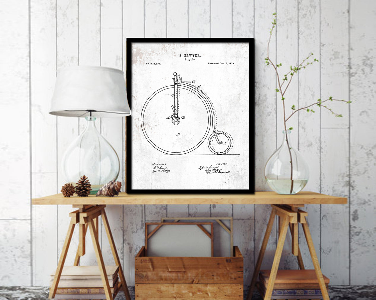 Vehicle Bicycle Vintage Patent Artwork Black Frame Print Wall Art Decor Gifts