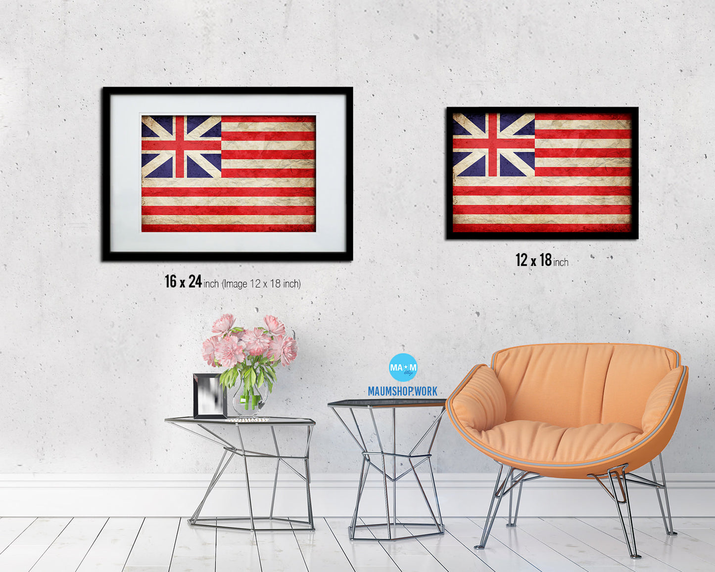 Grand Union Vintage Military Flag Framed Print Sign Decor Wall Art Gifts