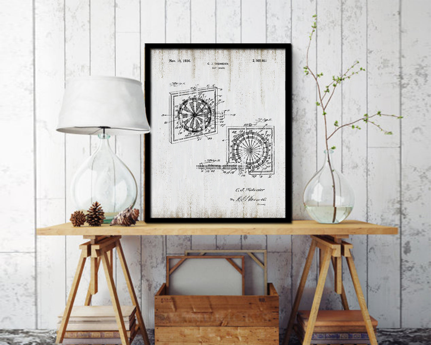 Dart Board Sports Vintage Patent Artwork Black Frame Print Gifts