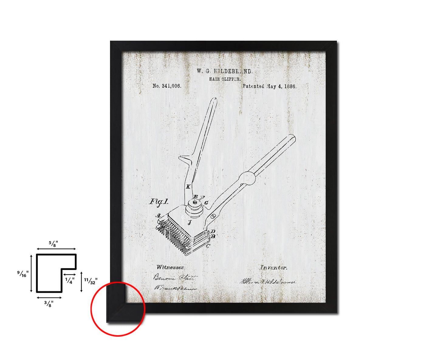 Hair Clipper Barbershop Vintage Patent Artwork Black Frame Print Wall Art Decor Gifts