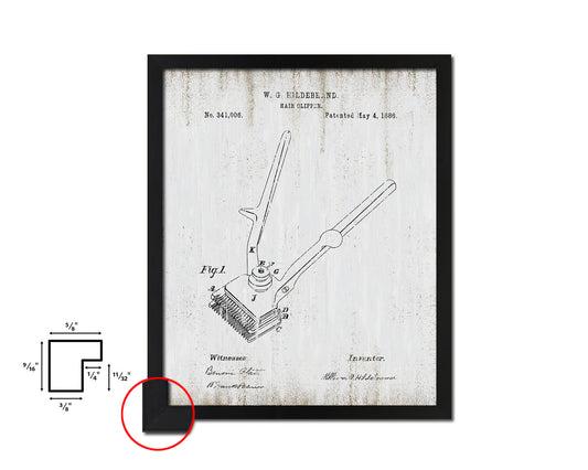 Hair Clipper Barbershop Vintage Patent Artwork Black Frame Print Wall Art Decor Gifts