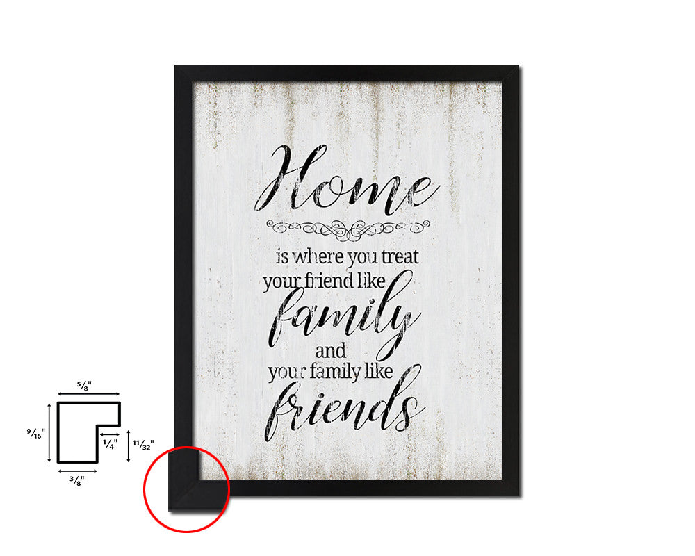 Home where you treat your friends Quote Wood Framed Print Wall Decor Art
