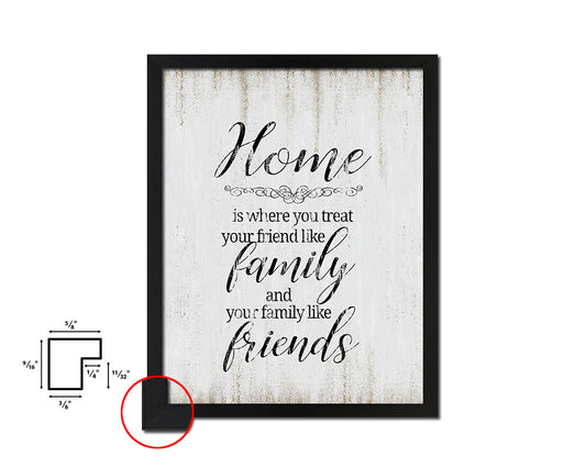 Home where you treat your friends Quote Wood Framed Print Wall Decor Art