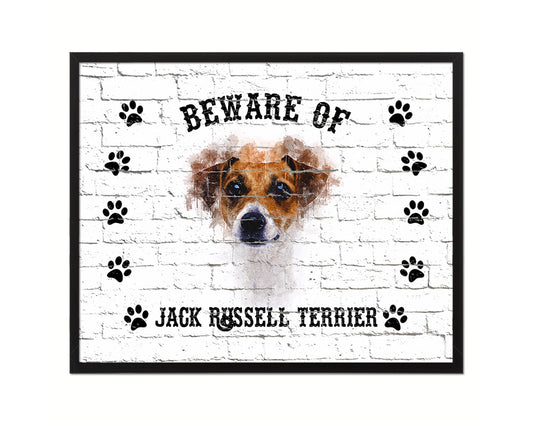 Beware of Golden Retriever Sign Wood Framed Print Wall Art Decor Gifts