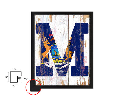 Michigan State Initial Flag Wood Framed Paper Print Decor Wall Art Gifts, Beach
